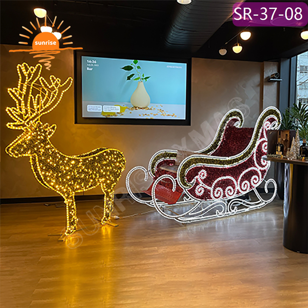 Led shopping center motif Lights IP65 Christmas Reindeer with Sled Chair Decoration Large Xmas Sled for Festive Displays