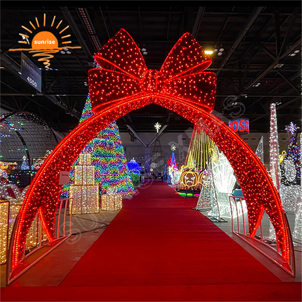 Holiday mall arch theme lights Commercial led reindeer walk through tunnel Christmas large outdoor bow gift street decoration