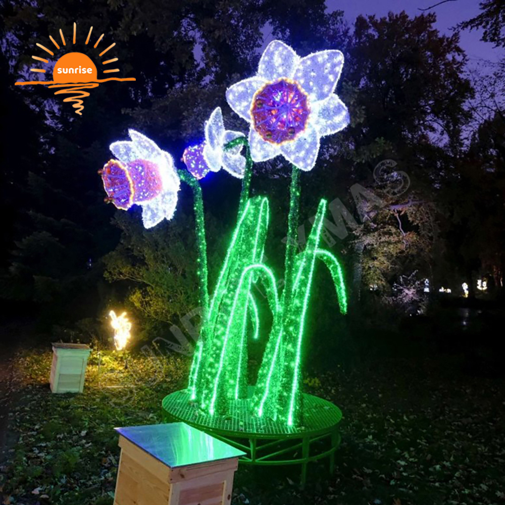 Christmas Custom Park Garden Decoration Supplies Party Event Ornament Outdoor Waterproof Led 3d Flowers Theme Motif Light Show