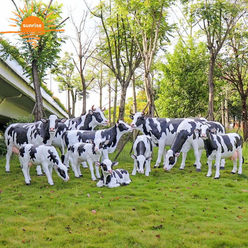 Fiberglass Resin Life Size Animal Cows Sculpture Garden Ornaments Outdoor Mall Fiberglass Decoration