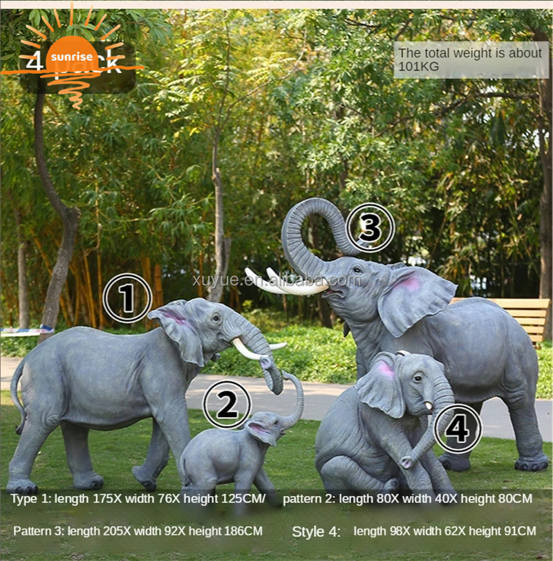 Fiberglass Resin Outdoor Life Size Animal Elephant Sculpture Garden Ornaments Outdoor Mall Fiberglass Decoration