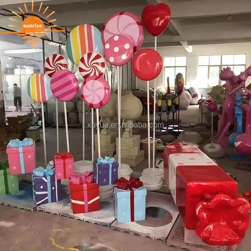 Outdoor Decoration Fiberglass Balloon Candy and Lollipop Sculpture