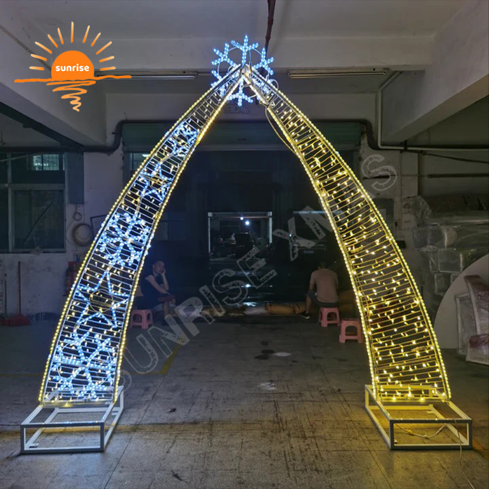 Outdoor Waterproof Custom Color Change LED Snowflake Lighting Tunnel Arch Candy Lighting Christmas Star Decoration Light Show