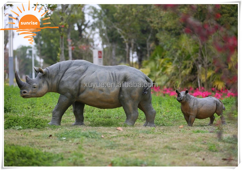 Fiberglass Resin Life Size Animal Rhino Sculpture Garden Ornaments Outdoor Mall Fiberglass Decoration