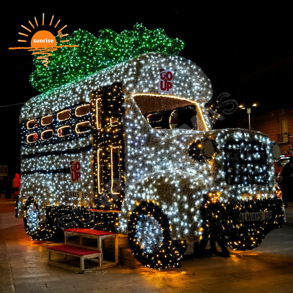 Large Commercial IP65 Led Vehicle Light Xmas Outdoor Waterproof Decoration Custom LED Bus with Gift Motif for Amusement Park