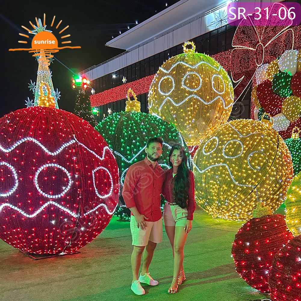 3D RGB Customized Large-scale Outdoor Christmas bauble/ornament decoration LED ball motif Lights for garden park