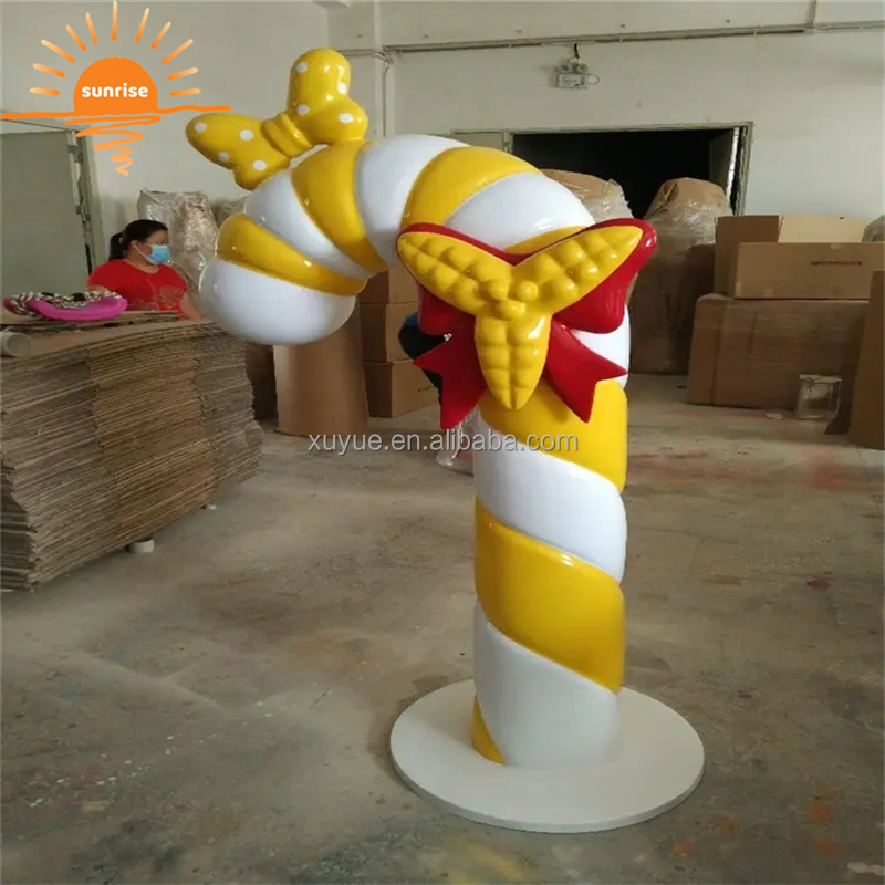 Handmade Lifesize Resin Lollipop Sculptures Large Colorful Fiberglass Candy Cane for Christmas Decoration