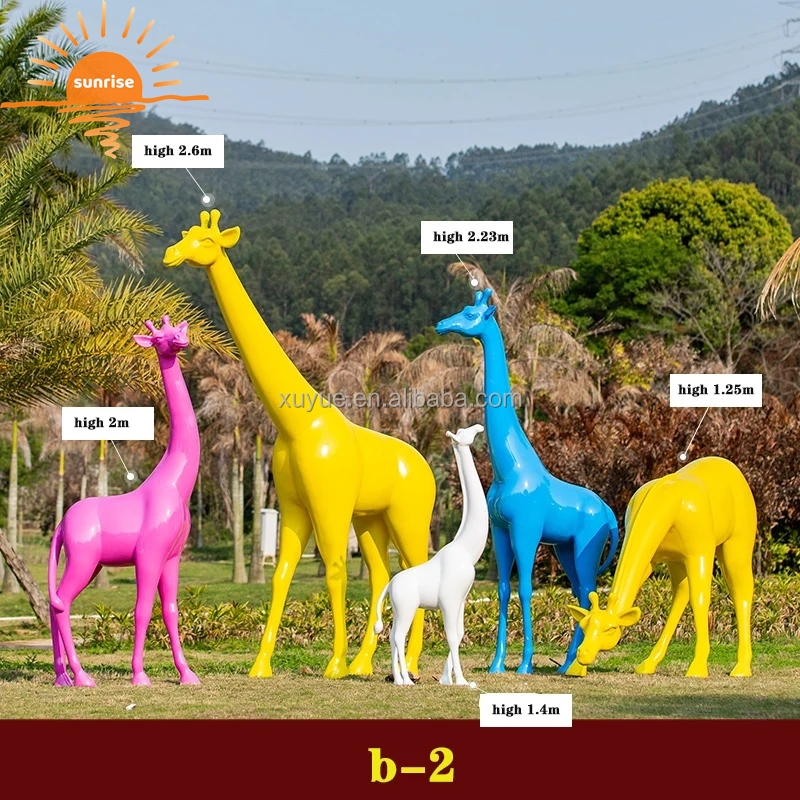 Life Size Fiberglass Resin Giraffe Animal Sculpture Garden Ornaments Outdoor Mall Fiberglass Decoration