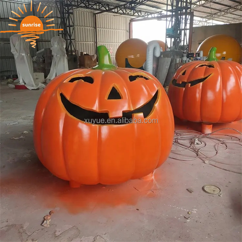 Fiberglass Halloween Sculpture Pumpkin Glowing Sculpture Holiday Crafts Customization