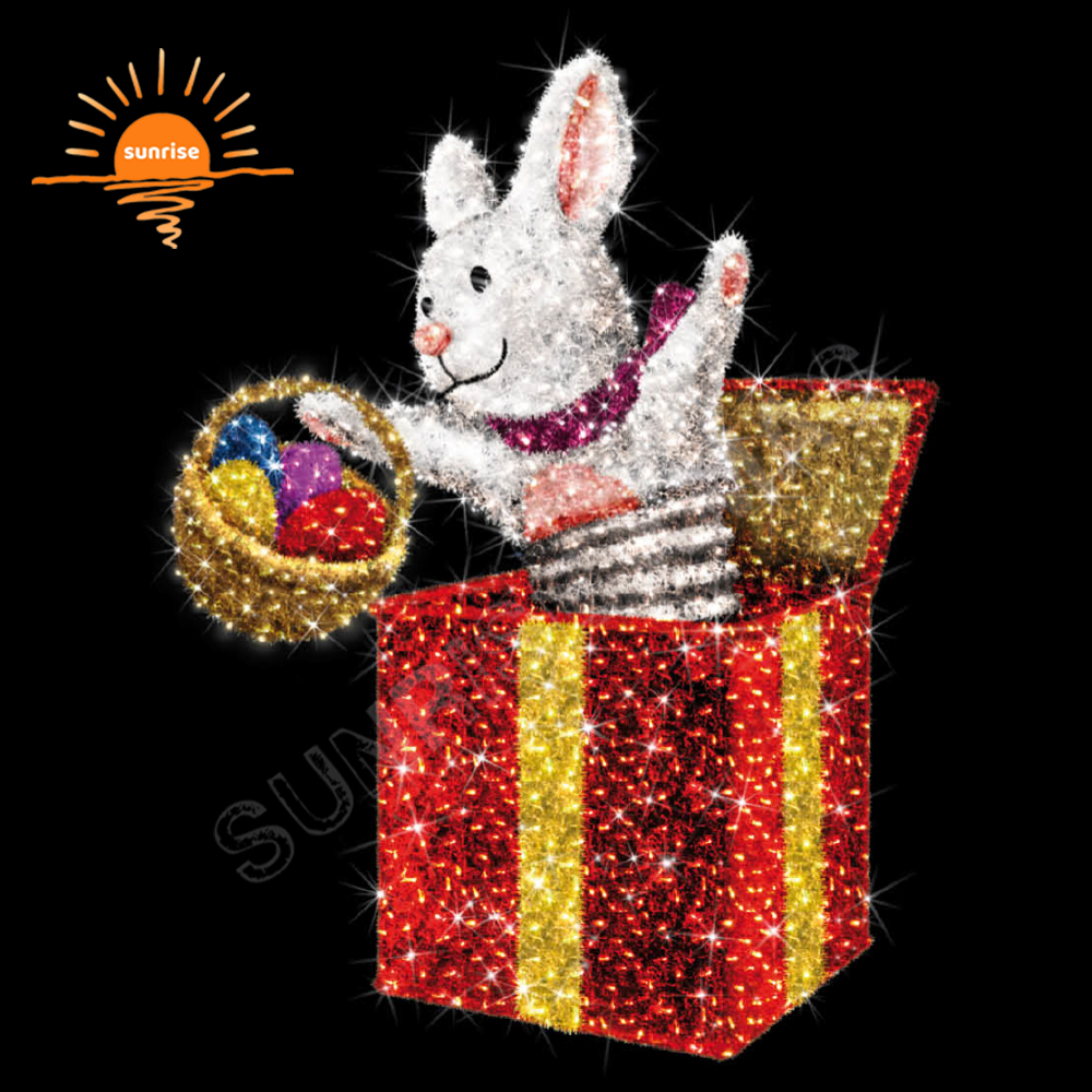 New 3D Large IP65 LED Light Easter Egg Decoration and Pop up Elf Motif Light with Xmas Rabbit Santa Claus Decoration
