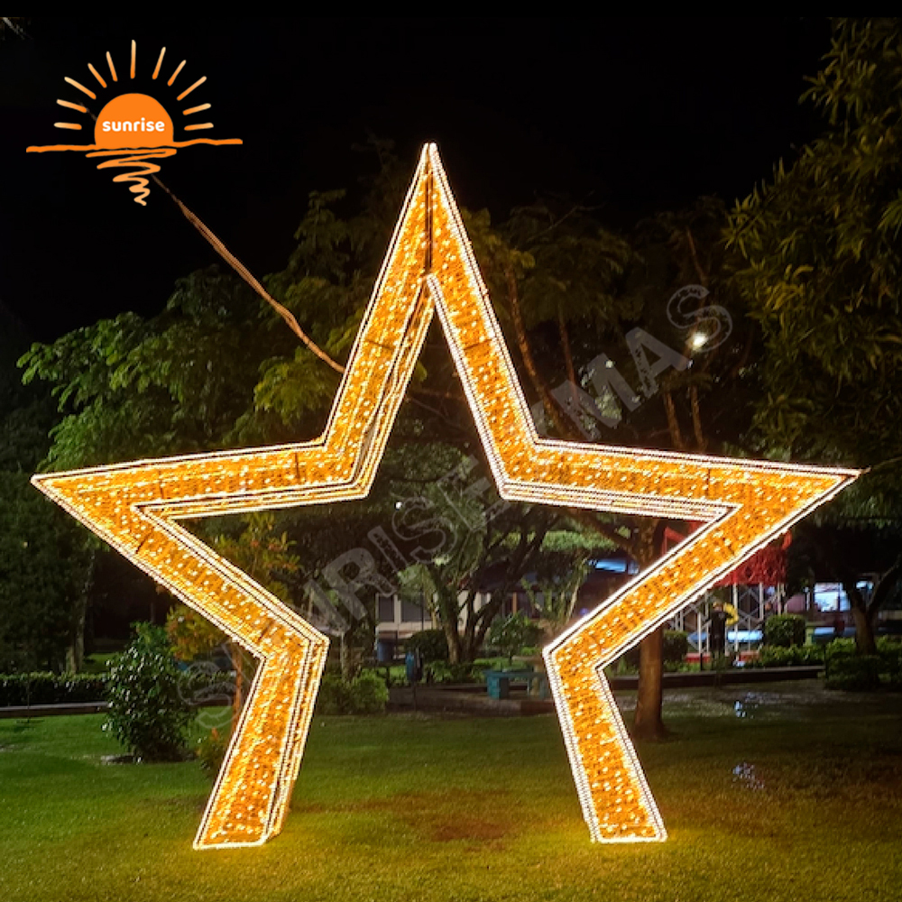 Giant Outdoor waterproof Christmas LED arch walk through five-pointed star tunnel theme light led motif commercial light show