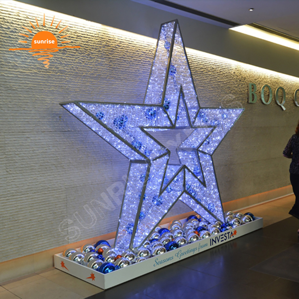 Giant Led star motf lights Christmas lighting for outdoor commercial and 3D xmas star mall decoration in stock