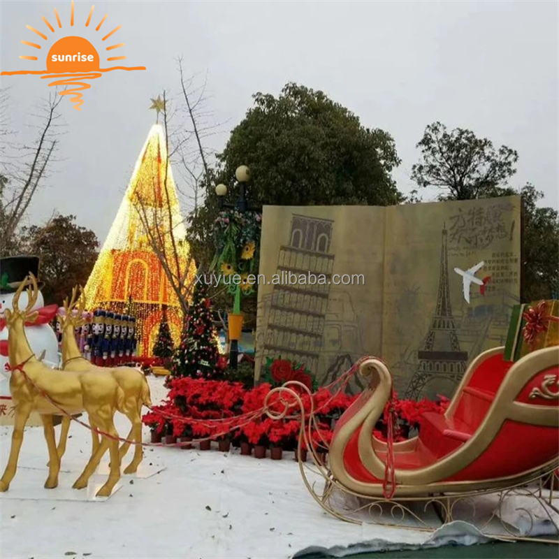 Fiberglass Christmas Decoration Large Christmas Santa Sleigh Jumbo Sled for Shopping Mall