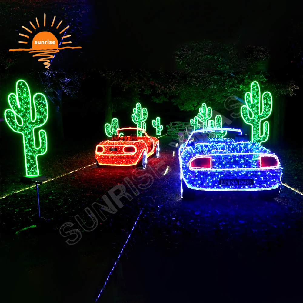 Xmas Outdoor Waterproof Photo Op Decoration Custom LED Bus Sports Car Motif for Garden Park Large Commercial Led Vehicle Light