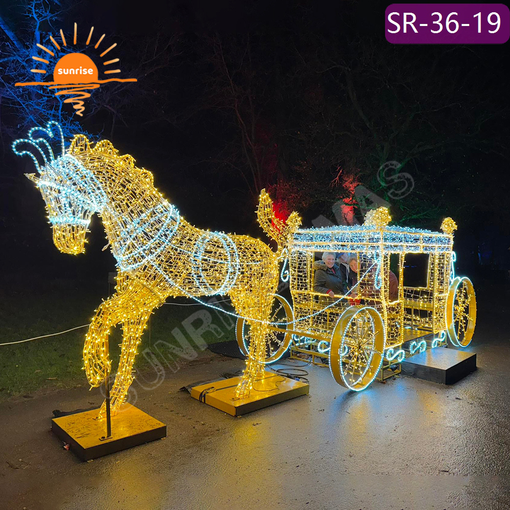 Best Outdoor Design Lighting 3d Gharry horse Carriage Decoration Christmas Shopping Mall Party Large led Vehicle motif
