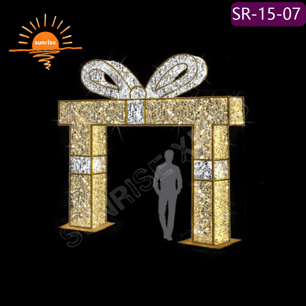 3D Holiday square street Decoration Outdoor Flashing led gift motif arch light the Color-changing RGB Christmas Landscape light
