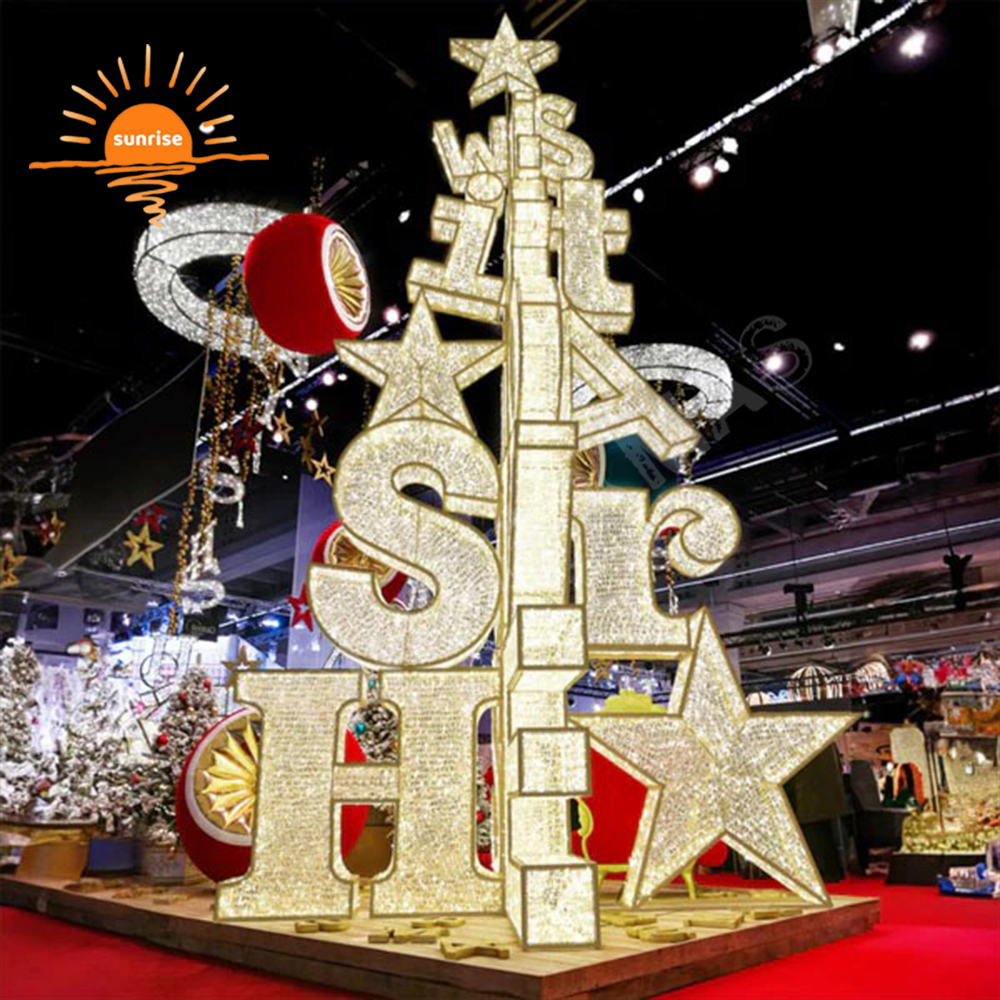 Waterproof Customized LED Christmas Tree Decoration for Shopping Mall Decoration Xmas Letters Tree Commercial Large Decorations