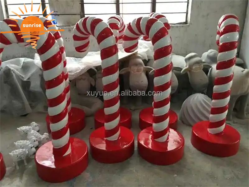 FRP 3D Candy Cane Decoration Holiday Ornament Candy Cane Crutch Decoration Statue