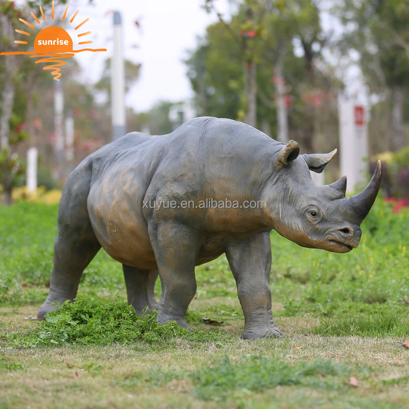 Fiberglass Resin Life Size Animal Rhino Sculpture Garden Ornaments Outdoor Mall Fiberglass Decoration