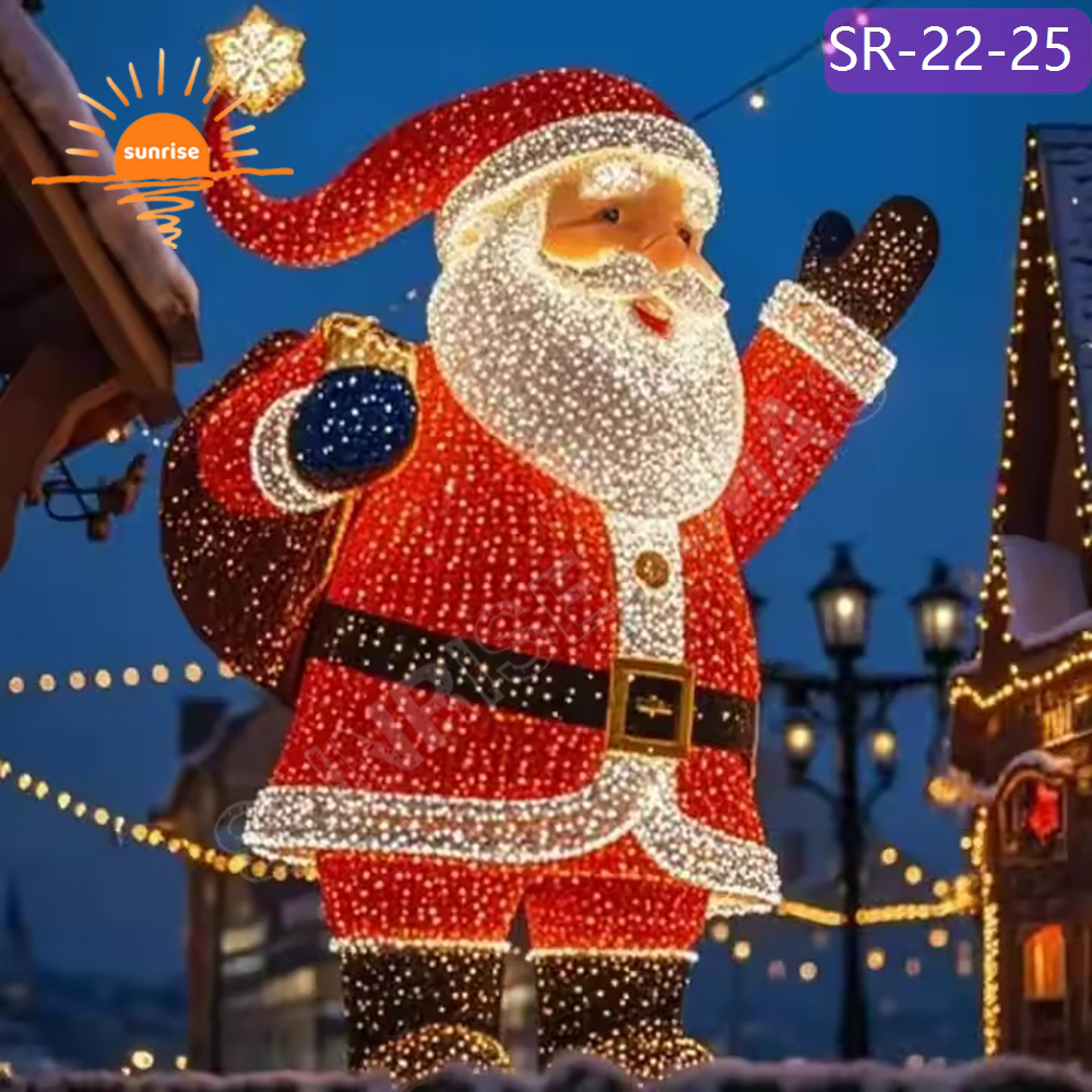 Custom Commercial Shopping Malls IP65 Outdoor Christmas Decoration LED motif RGB pixel Lights Santa Claus Theme Lights