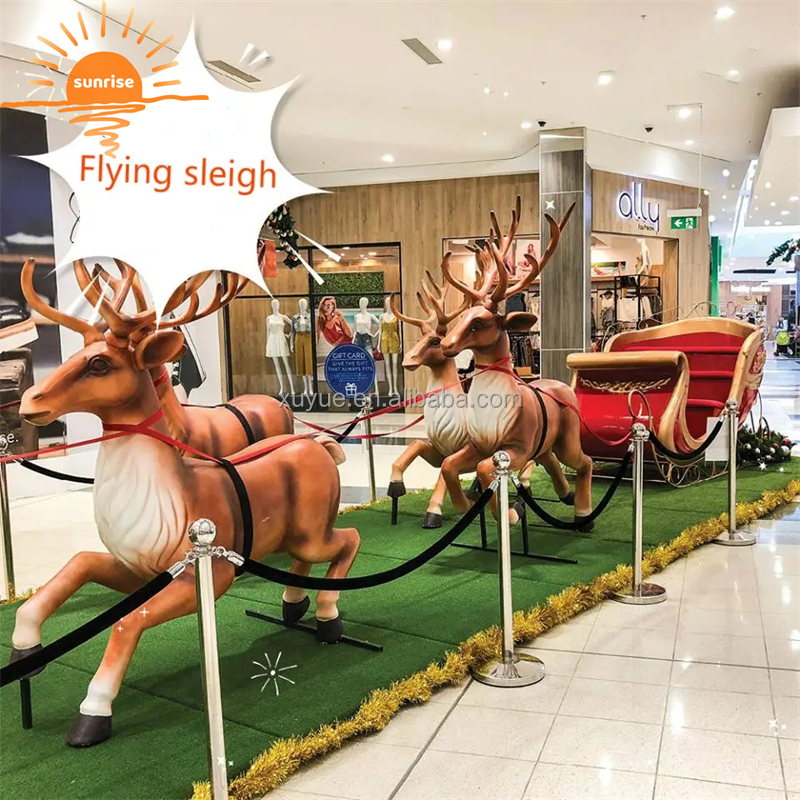 Lifesize Painted Fiberglass Santa Sleigh for Commercial Outdoor Christmas Decoration