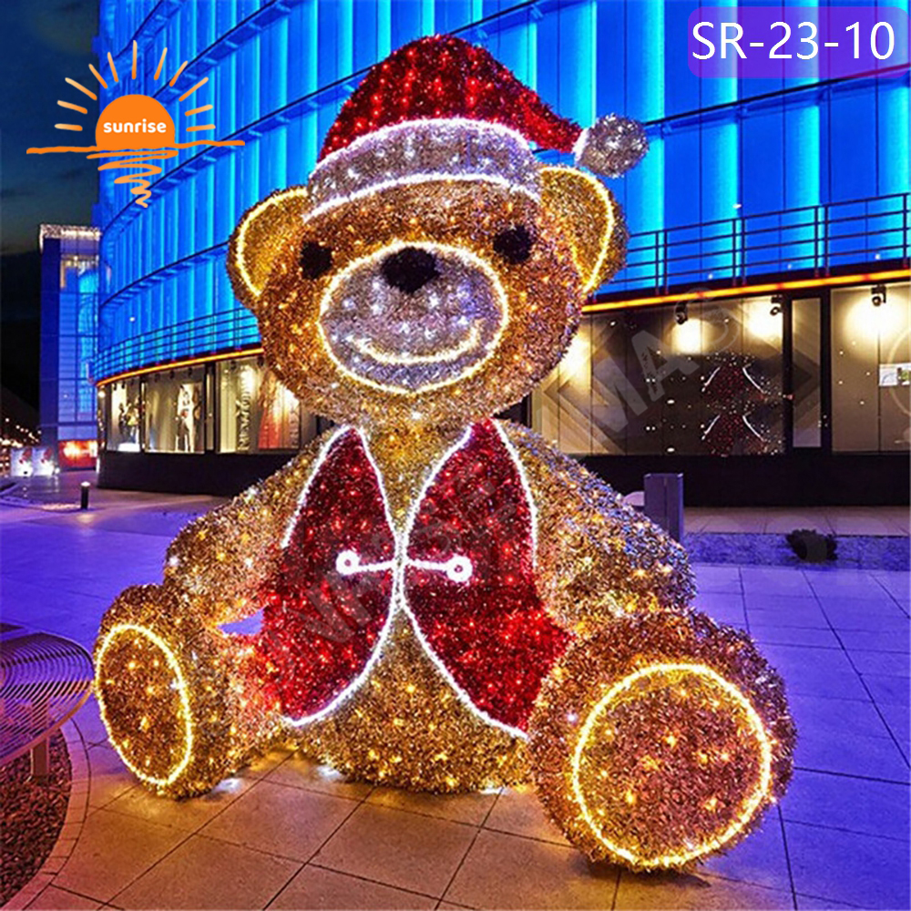 Outdoor Large Size LED Christmas Sitting Lights Xmas Teddy Bear motif for Shopping Fairy Tale Style Center Decoration
