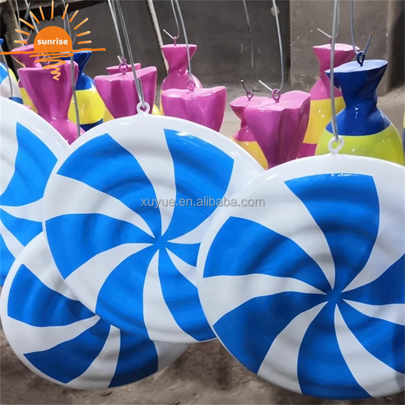 Christmas Outdoor Candy Cane Props Fiberglass Resin Lollipop Donuts Doughnut Sculpture for Store Shop Decoration