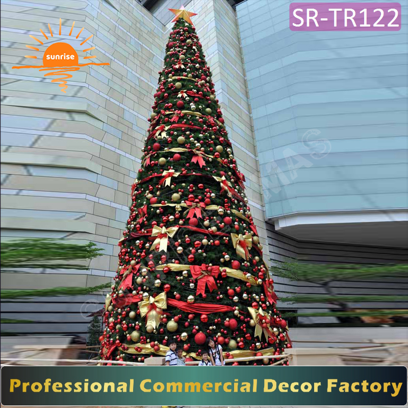 High-quality artificial large tree with ball bow LED Christmas Tree RGB Color Changing with Music Sync & Remote Control