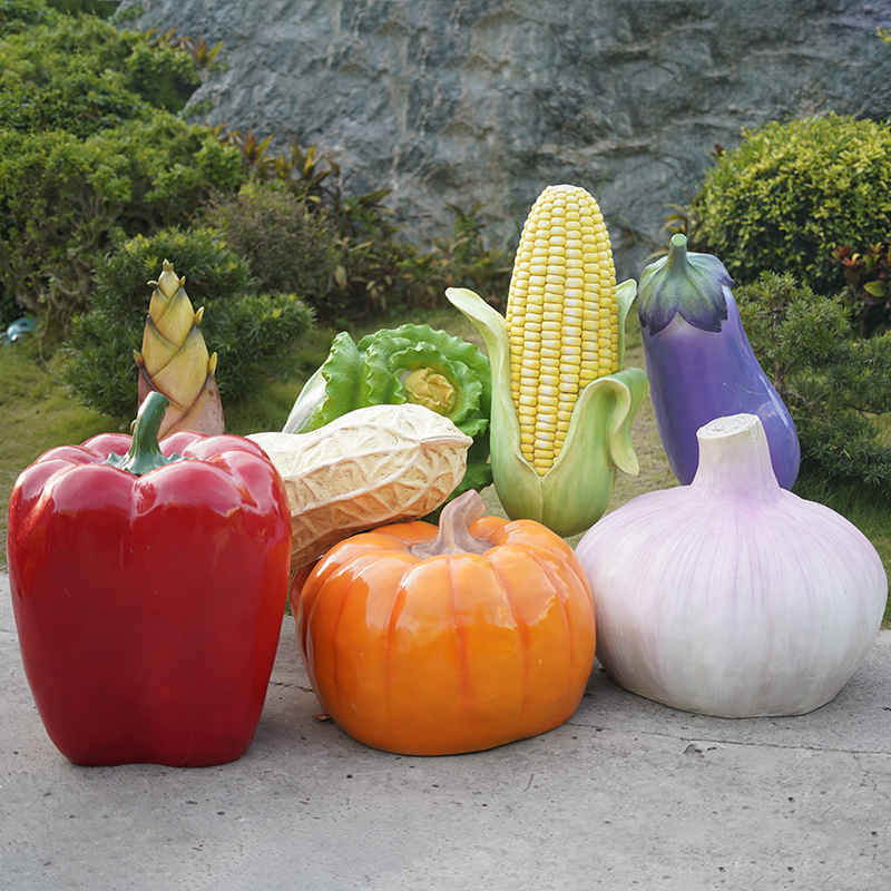 Resin Artificial Vegetables Fruit Pumpkin Watermelon Strawberry Pineapple Sculpture Outdoor Mall Fiberglass Decoration