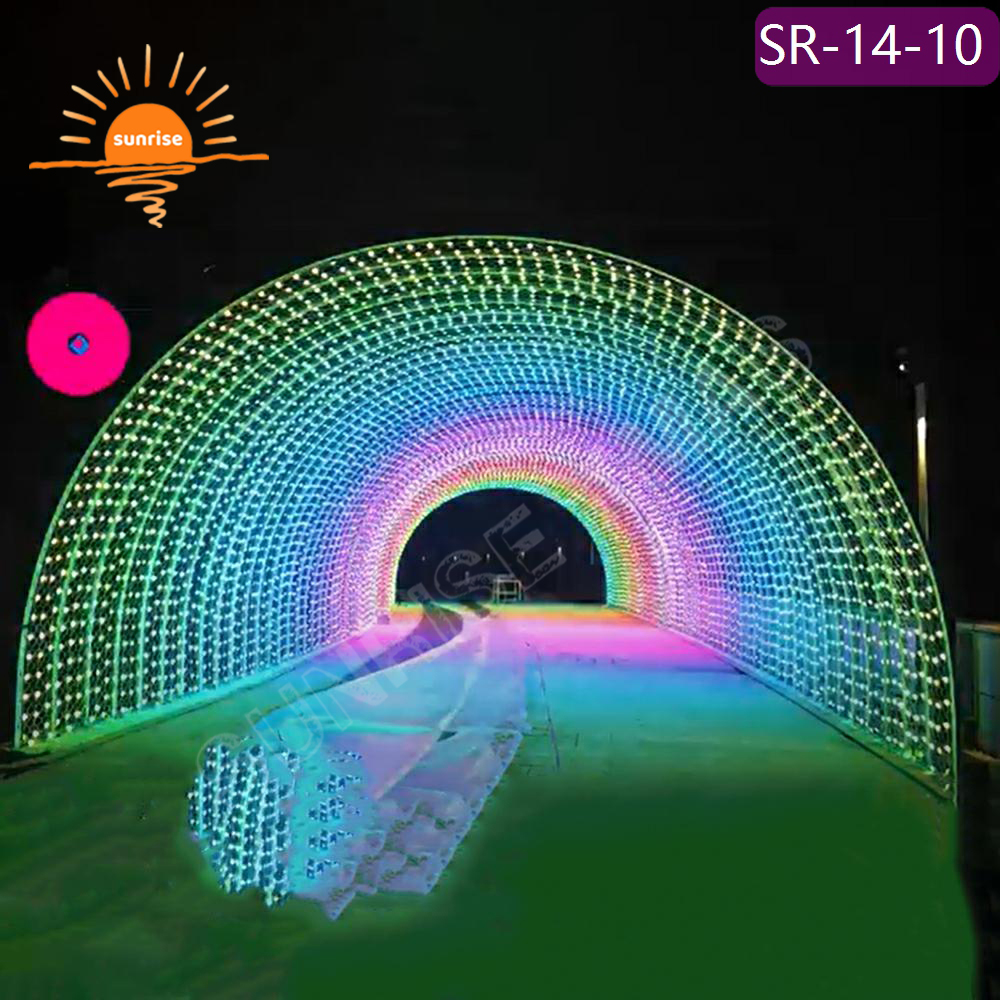 Park Outdoor Programmable RGB Color Change LED Tunnel Arch Light motif Christmas Decoration Walk Through Light Show for garden