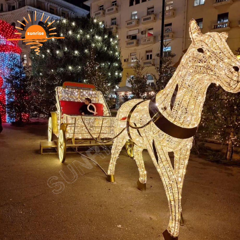 Large LED Horse Motif Light Xmas Carriage Festival Light Show Animal Theme Commercial Christmas Lights Decoration for Zoo Park