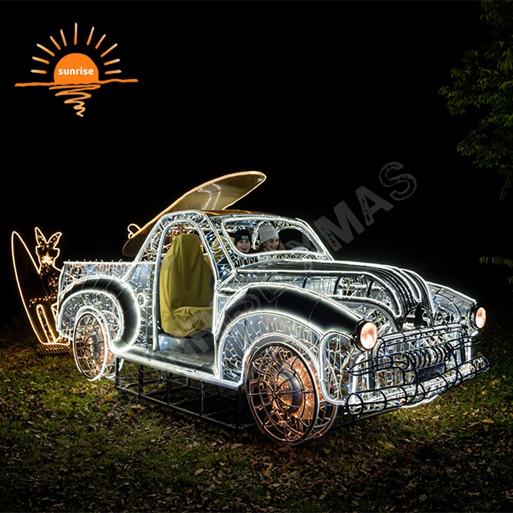 Christmas OEM Holiday Bus Motif Street Decoration 3d Car Style LED Lighting Pickup Truck Theme Amusement Park Decoration