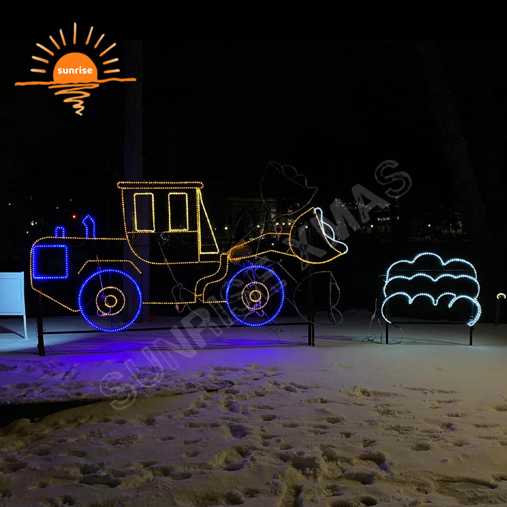 Custom LED Bulldozer Truck Motif for Amusement Park Large Commercial IP65 Led Vehicle Light Xmas Outdoor Train Crane Decoration