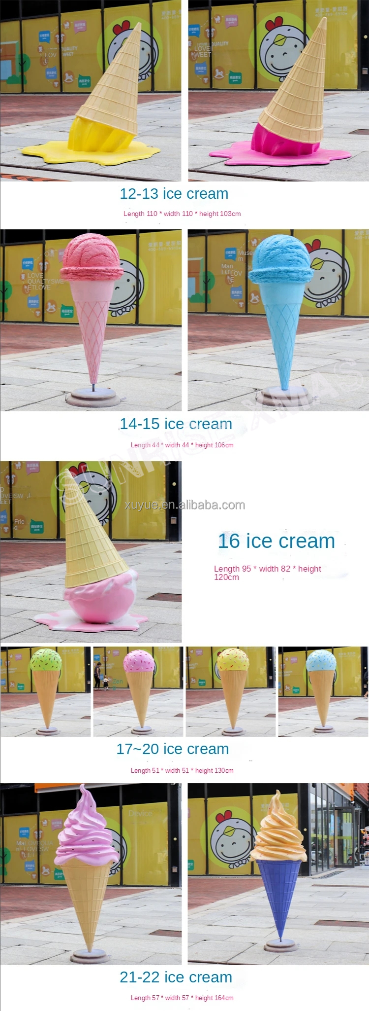 Mall Decoration Outdoor Giant Ice Cream Cones Sculpture Resin  Fiber Glass Sculpture for Ice Cream Donut Decorations