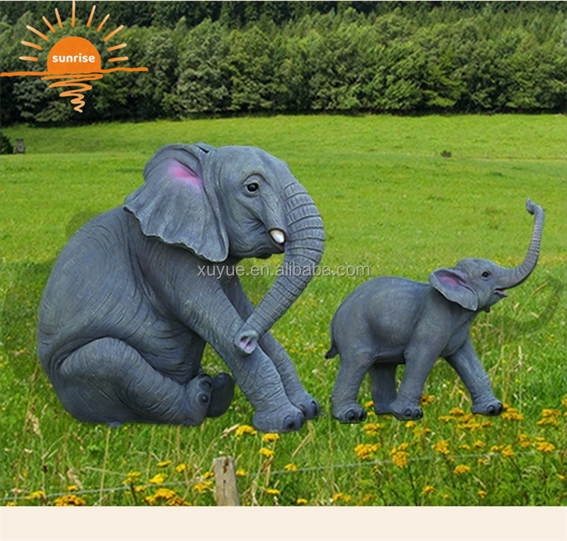 Fiberglass Resin Outdoor Life Size Animal Elephant Sculpture Garden Ornaments Outdoor Mall Fiberglass Decoration