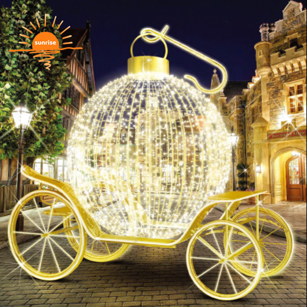 Holiday Giant LED Carriage Pattern Decorative Lights up the Carriage for Mall High-quality 3D Large Christmas Reindeer Sled
