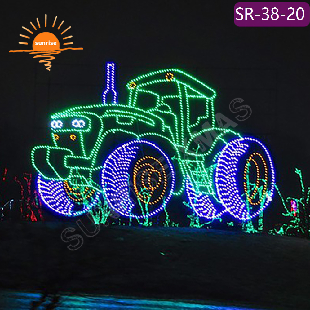 New design Vehicle theme Festive decoration 3D motif Large Metal Frame light show LED Vintage Truck Yard Art for Patio/Garden