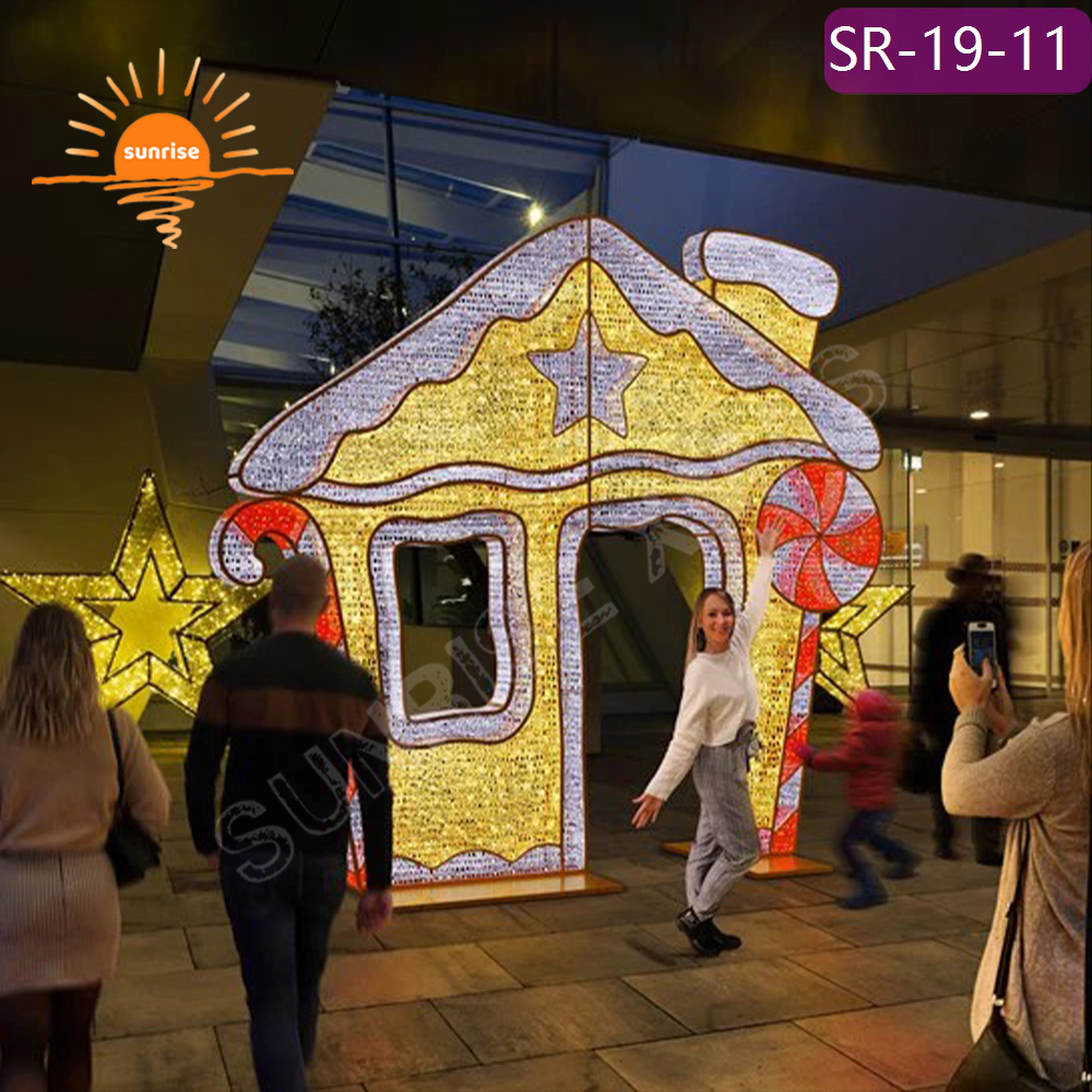 IP65 LED arch candy house motif light show for garden park Christmas theme light Mall park Gingerbread house decoration props