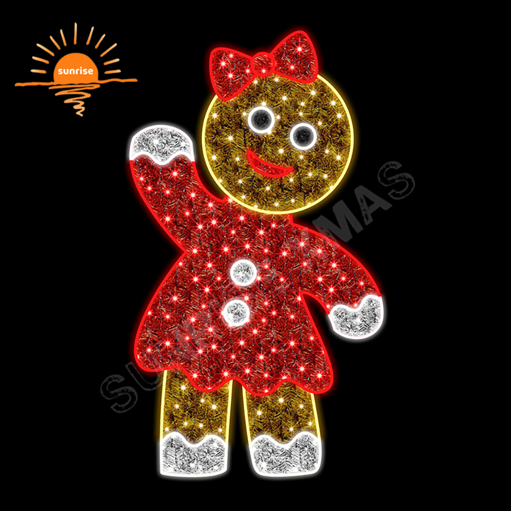 New Fashion Outdoor Gingerbread Man gift Decorative Christmas Large Elf Motif Light Photo Op frame Santa Claus With reindeer
