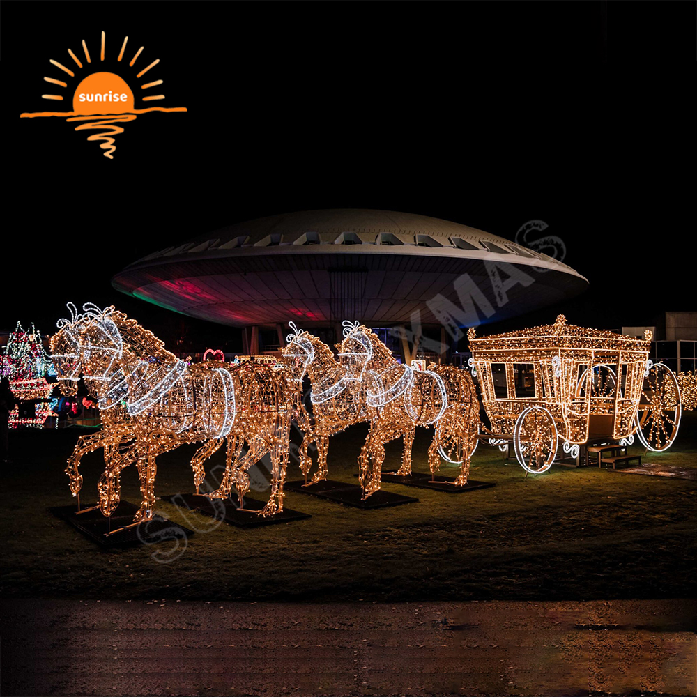 Large LED Horse Motif Light Xmas Carriage Festival Light Show Animal Theme Commercial Christmas Lights Decoration for Zoo Park