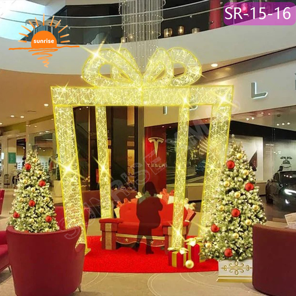 Luminescence Commerical Outdoor Christmas Large Decorative Walk Through tunnel LED motif Lighted Gift Box for Shopping Mall
