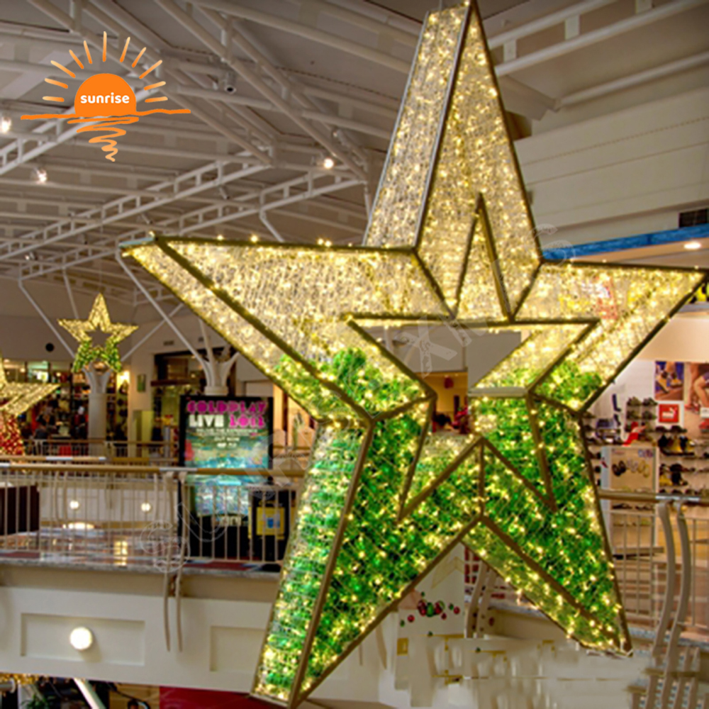 Giant Led star motf lights Christmas lighting for outdoor commercial and 3D xmas star mall decoration in stock