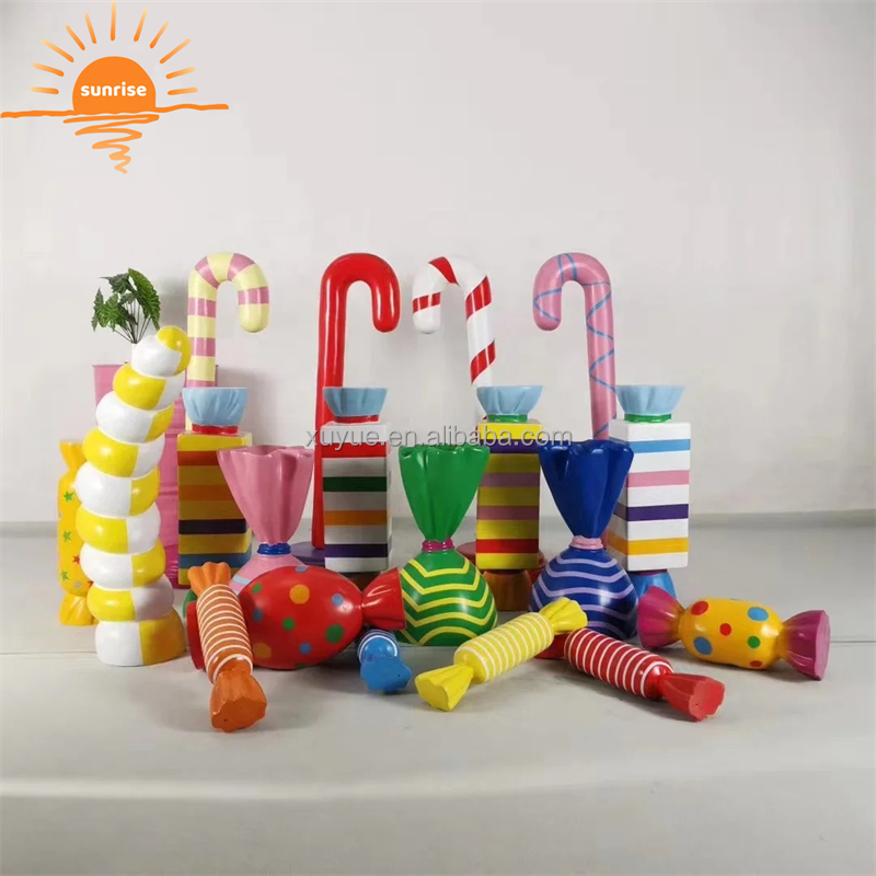 Christmas Outdoor Candy Cane Props Fiberglass Resin Lollipop Donuts Doughnut Sculpture for Store Shop Decoration