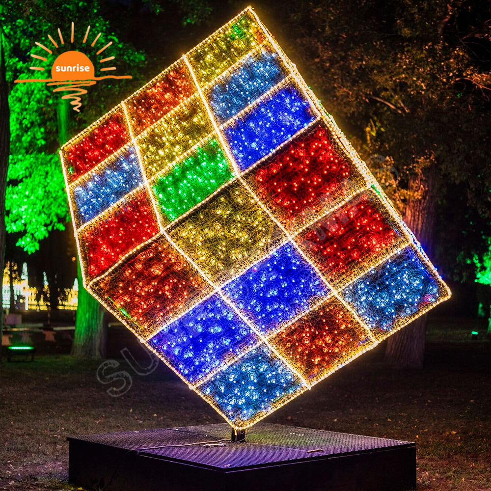 Outdoor Waterproof Park Led Building Blocks Motif Decorative Christmas Illuminated Large Rubik