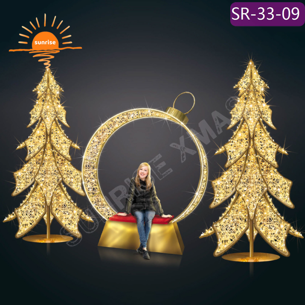 Holiday LED seat motif light show Christmas Santa Claus with chair for mall park large Luminescence street photo op decoration