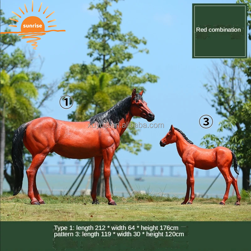 Horse Sculpture Fiberglass Resin Outdoor Life Size Animal Sculpture Garden Ornaments Outdoor Mall Fiberglass Decoration