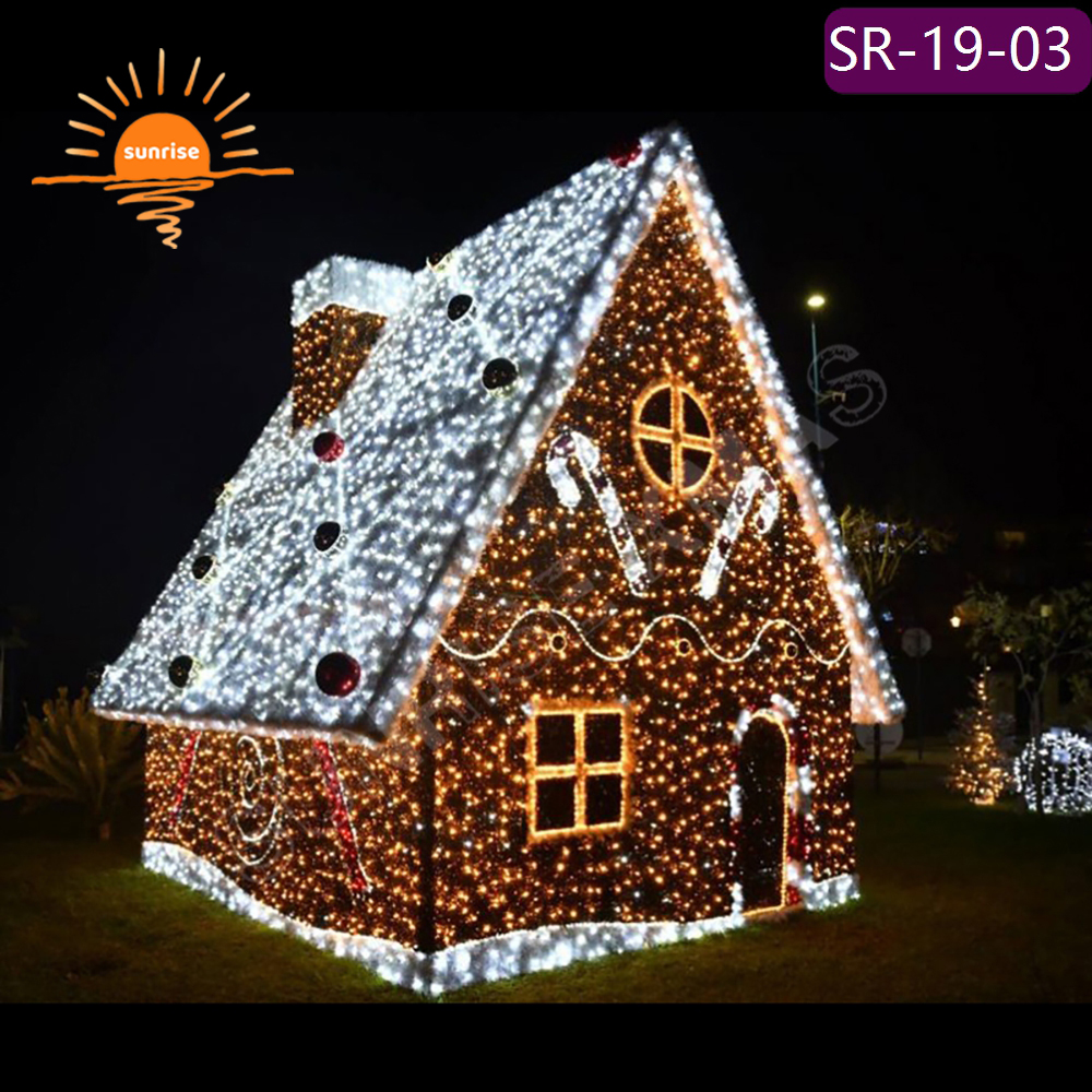 Outdoor 3D Gingerbread House Christmas Theme Light sweets candy house motif light show street walk through tunnel arch