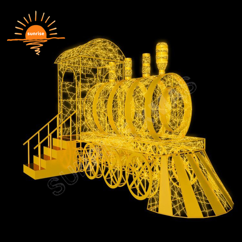 Outdoor Custom 3D Sculpture Giant Train Colorful Holiday LED Theme Decorative Lights Outdoor Lighted Christmas Train Motif Light