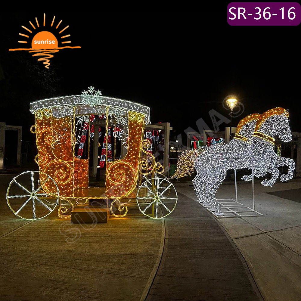 Best Outdoor Design Lighting 3d Gharry horse Carriage Decoration Christmas Shopping Mall Party Large led Vehicle motif