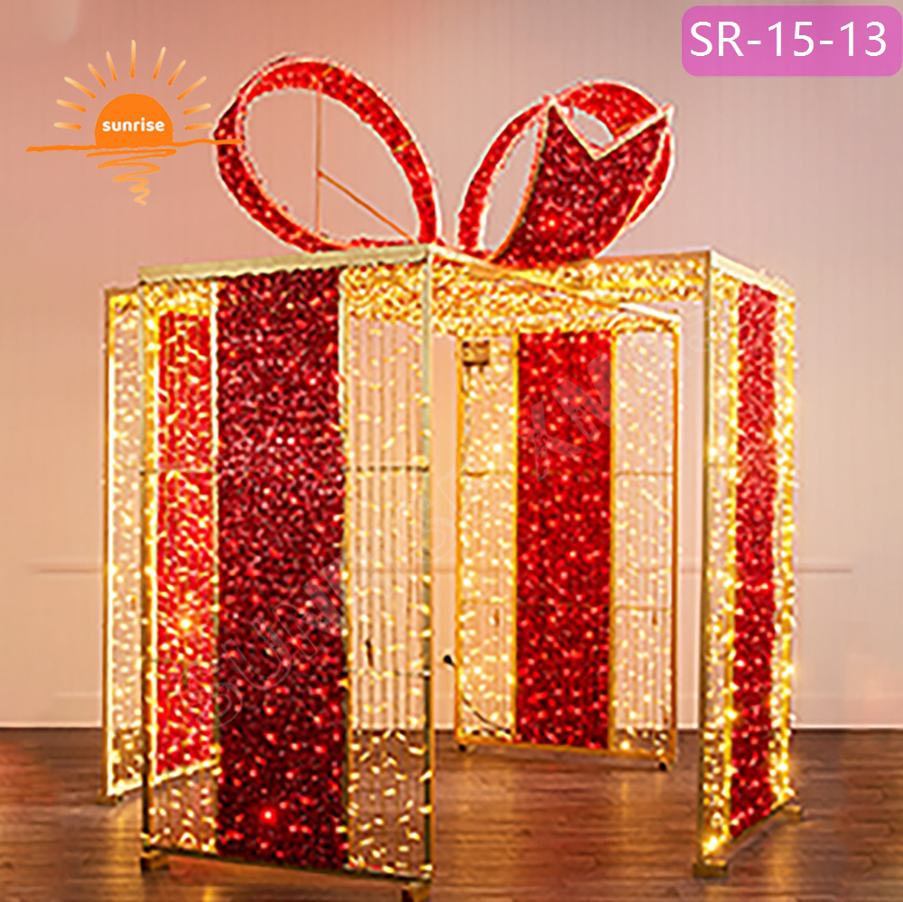 Street Commerical Outdoor Christmas Large Walk Through tunnel Colorful LED Lighted Gift Box arch Decoration for Shopping Mall